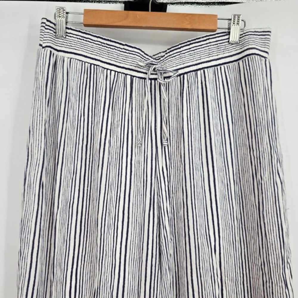 AGB Womens Navy White Striped Wide Leg Palazzo Pants Smocked Waist L‎ - Picture 3 of 10